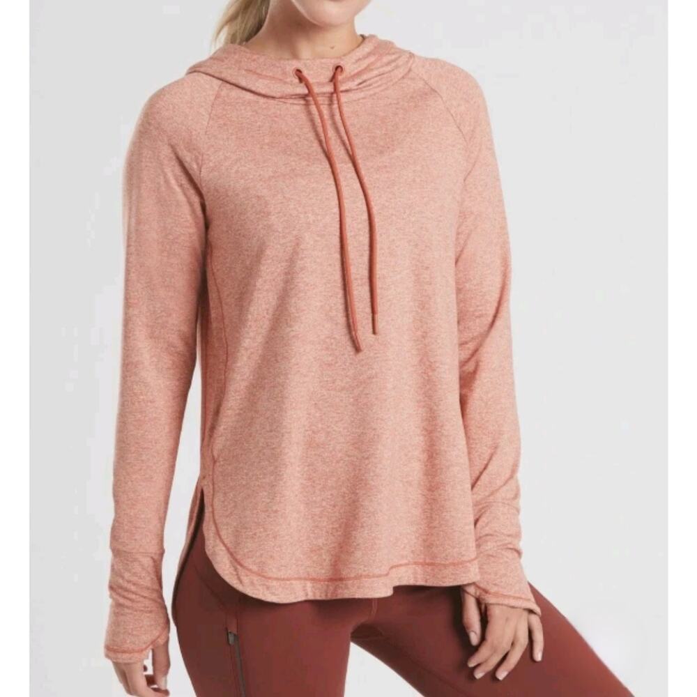 Athleta Uptempo Hoodie Sweatshirt Womens L Orange UPF 50+ Semi Fitted Athletic